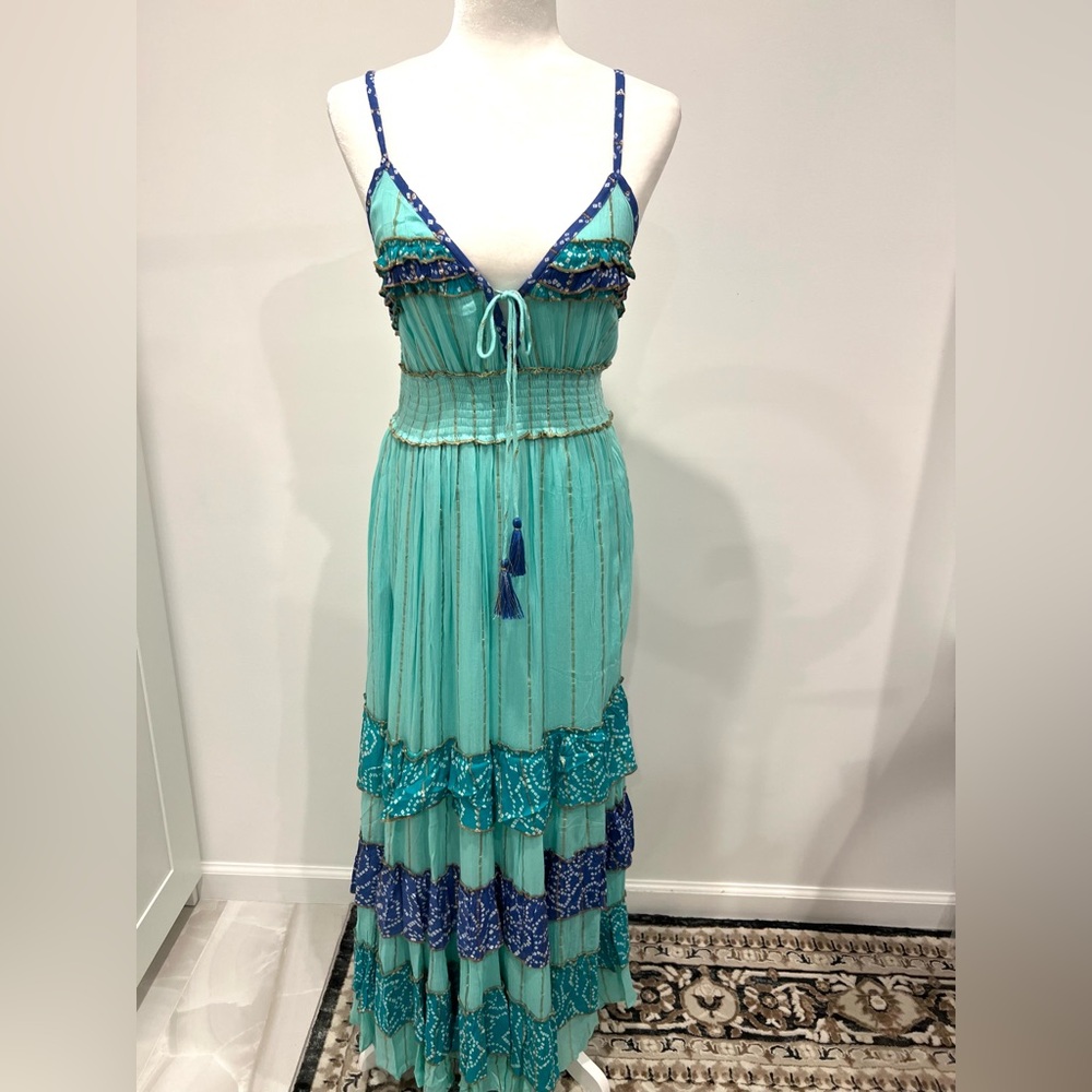 NWT Elegant Blue and Green Maxi Dress